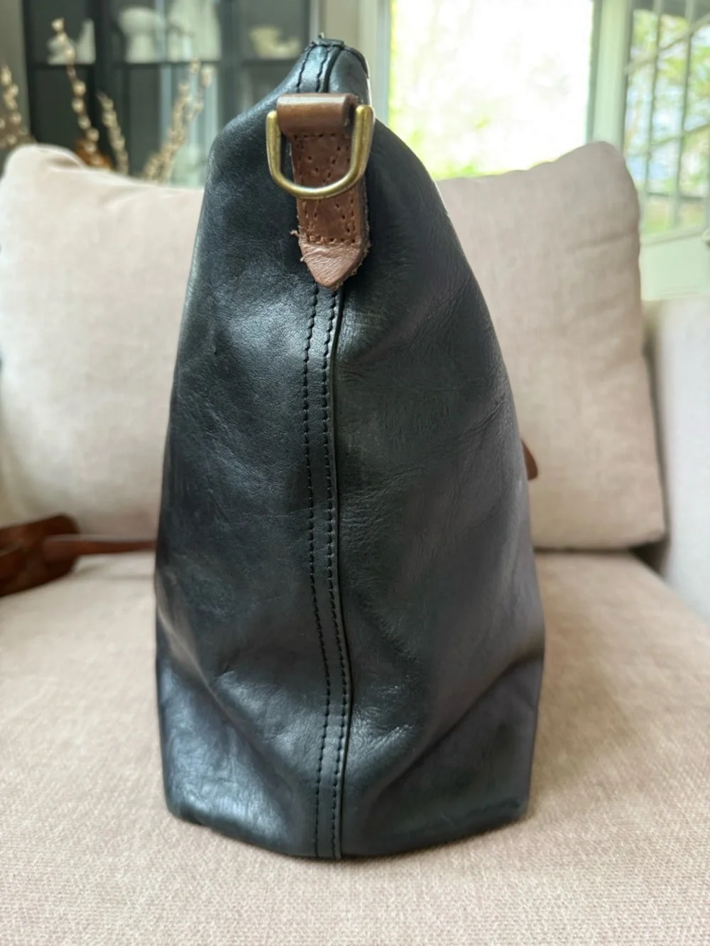 Madewell Leather Transport Zip Top Carryall Crossbody Black Brown Tote Bag